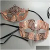 Gold Rose Party Women Masks Men Couple Pair Lover Made of Light Metal Laser Cut Filigree Venetian Mardi Gras Masquerade Ball Prom Ma Dh2fs