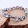 Natural Sky Blue Topaz Kamień z sześcienną bransoletką cyrkonową 925 Srebrna ręcznie robiona biżuteria dla kobiet Piękny prezent dla niej