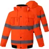 Jackets Winter High Visibility Safety Warm Jacket for Men Fluorescent Orange Waterproof Jacket Reflective Bomber Jacket Workwear