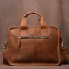 Zrcx Vintage Men maldito Hombre Hand Homodos Crazy Horse Bolsas de cuero genuino Moda de negocios marrón Bag de 14 pulgadas 240418