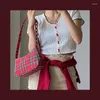 Umhängetaschen Vintage Retro Bag Designer Damen Plaid Handtasche Französisches Red Mittagessen und Geldbeutel weicher lässiger Hobo weiblicher Bolsa Sack A Main