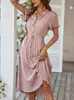 Ladies Polka Dot Print Shirt Dres Casual Midi Holiday Summer Dress Female Loose Women Beach Sundress Robe Vestidos 240416