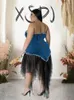 Plus size jurken strapless denimjurk met transparante kanten vrouw zomer sexy blauw backless ritsjipper vrouwen elegant feest