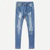 Erkekler Kot 2024 Moda Yüksek Sokak Stili Dilenci Kırık Deliği Küçük Ayak İnce Mikro Elastik Denim Pantolon
