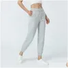 Yoga-Outfit lu-1027 Frauen Hochhöhe entspannte Jogger Herbst Winter Fleece Hosen D Seil Sport purer Baumwollbündel Fuß Drop Lieferung Outd otefx