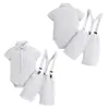 Kledingsets 3 stks babyjongens kleren herenpak shirt met korte mouwen romper met boogschorsing shorts set verjaardag bruiloft feestje outfit