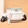 100% Cowhide Women Messenger Bag Fanny Pack dragkedja bröstväska kvinnlig pengar påse Travelväska Belly Pocket Hip Bum 240419