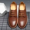 Casual Shoes Fall Men's Leather Fashion Business Lace Up Soft Bekväm manlig verktyg Flat handgjorda vuxna Oxford