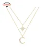 Necklaces CANNER Star Anise 925 Sterling Silver Necklace For Women Layered Pendente Moon Wedding Party Fine Jewelry Mom Gift 18k Gold