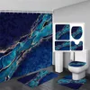 Abstract Blue Marble Shower Curtain Set Gold Line Ink Texture Art Modern Luxury Home Bathroom Decor Bath Mats Toilet Lid Cover 240419