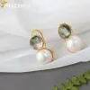 Oorbellen Geezenca 925 Sterling Silver Gold Gepated Natural Freshwater Pearl -oorbellen voor vrouwen Koreaanse stijl Fashion stud earring 2021 NIEUW