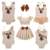 Swimwear New Movies Girls M3GAN Cosplay Costume Girls t Khaki Big Bow Megan Swimsuit School Uniform Style One Piece Swimwear Bathing Suit