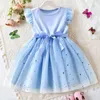 Robes de fille Summer Girls Sequins Sleeves Flying Mesh Kids For Princess Birthday Party Robe 2-6 ans Baby Casual Wear