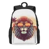 Backpack Lion Animals con occhiali da sole Sunset Sunset Retro Camping Backpacks Boy Girl Design Big High School Bags Streetwear Rucksack