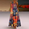 Summer Bohemian sundress vintage ärm är blommig tryckt maxi lång klänning casual robe femme party vestido sarafans 240419