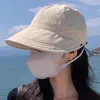 Berets 2024 Summer Wide Brim Sunhat Women Sun Hatts Foldbar Justerbar utomhusstrandhink Hat UV -skydd Visor Fisherman Korean