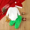 Uppsättningar mababy 012m jul nyfödd småbarn spädbarn baby pojke tjej kläder set brev hatt tryck romper gröna byxor xmas outfits d05