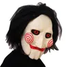 Movie Saw Chainsaw Massacre Jigsaw Puppet Masks with Wig Hair Latex Creepy Halloween Horror Scary mask Unisex Party Cosplay Prop 2024424