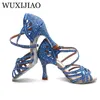 Chaussures de danse wuxijiao argent bleu strass de latin femme latine salas salas perle hauteur talon 9cm valtz logiciel