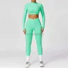 Active Sets 2pcs Yoga Set Women Training Tracks Pears Sportswear Gym Kleding Fitness Lange mouw Crop Top High Taille Leggings Sports Suits 240424