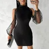 Lässige Kleider Frühlingssommer Kleid Frauen lang Ärmeln halb hohe Kragen feste Spitzenmode elegante Pendelwesen Frauen schlank sexy