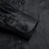 Camisas de vestido masculino preto seda mensal de lapela de manga comprida Jacquard Paisley machado