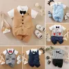 Endelar 018 Baby Bodysuit Gentleman Style stilig formell bomull Bekväm mjuk pojkar och flickor Summer Kort ärm Nyfödda kläder