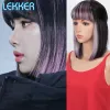 Wigs Lekker Wear to go Highlight Blue Short Straight Bob Human Hair Wigs With Bangs For Women Brazilian Remy Hair Colored Cosplay Wig