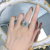 Cluster Rings Charms 925 Real Silver 6 9mm ljusgrön turmalin för kvinnor Gemstone Lab Diamond Wedding Party Fine Jewets Gifts