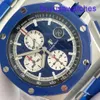 AP Kalenderpolhorloge Royal Oak Offshore Series 26400so Blauwe keramische cirkel blauw gezicht Witte timingschijf Datum automatisch mechanisch horloge