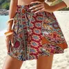 Womens Summer Print Shorts Lose High midja Elastic Casual Cute Bohemian Beach Short Baggy Soft Bekväma Shorts Women 240420