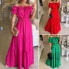 Casual Dresses Lady Short Sleeve Dress Elegant Off-shoulder Lace-up Maxi Feminine Party Attire With Shirring Bubble Sleeves Ruffle Hem