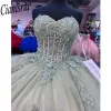 Mint Green 3D Flowers Ball Gown Quinceanera Dresses Sweetheart Floral Appliques Beads Corset For Sweet 15 Girls Party