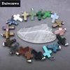 Charms 10st/Lot Natural Stone Cross Pendant Diy Accessories Necklace Blue Sand Agate