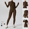 Conjuntos ativos Yoga Mumpsuit Women Full Sportless Sports Zipper Jumpsuit Set Gym Gym Manga Longa Fitness Suit Elastic Gym Workout Bodysuit Athletic Wear 240424