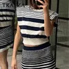 Trafza Spring Summer Casual Casual Striped Women Suit Fashion Vintage O Neck Sleeveless Short Topschic Gonna 240422 240422