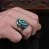 Bandringen Vintage Men Ring Blue Stone Silver Color Inlaid Flower Party Sieraden Gift H240424