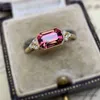 Wedding Rings Elegant Square Red Zircon Ring Exquisite Fashion Gold Color Metal Inlaid White Zircon Stones Wedding Ring Engagement Jewelry