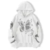 New Y2K High Count Matrix Butterfly Print Zipper Hoodie Casual Loose Hoodie Men Cardigan Coat T240424