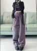Женские джинсы мульти карманный дизайн широкий нога фиолетовый винтажный американский стиль повседневные брюки Женские брюки с высокой талией прямой джинсовой