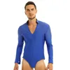 Scene Wear Mens Gymnatics Leotard Ballroom Dance Bodysuit Shirt Shiny Rhinestones Långärmad latin Tango Rumba Tops