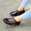 Casual Shoes 2024 Women's Loafers Original Design Handgjorda färgstitching äkta läder damer Classic Retro Luxury Purple