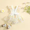 One-Pieces Infant Baby Girls Chiffon Romper Tutu Skirt, Square Collar Sleeveless Bow Decor Princess Dress, White/ Multicolor