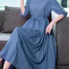 Abiti da festa estate chic solid color cotone abito da donna elegante vestidos de fista a maniche lunghe veste femme o collo abbigliamento da donna