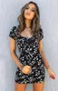 Casual Dresses Fashion Style Retro Spring Summer Floral Daisy Low Collar Shoelace Short Sleeve Dress Slim-Fit Slim Looking Petite Trendy