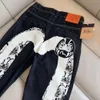 Chaopai Fushen Pants Moling Jeans Loose And Casual Embroidery Jacquard Size Personalized Straight Tube Splicing Print 406725