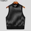 Style de mode sexy Tops Incerun beaux hommes en filet rayé Micro Transparent Tank mâle mâle Hal High Gilet S-5XL 240419