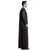 エスニック服eidイスラム教徒の男性Jubba Thobe Stand Collar Mens Long Dress Islamic Ramadan Robe Saudi Musulman Abaya Caftan Dubai Arab
