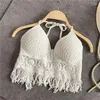 Tenue de yoga Femmes Summer Verte Sexy Hollow Out Sobrouche à licège blanc Plain Crops Crochet Bikini Tank Shirt