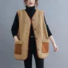 Women's Vests Big Size Lamb Wool Vest Women Sleeveless Jacket Single-breasted Pockets Warm Waistcoat High-end Outerwear Winter Clothes